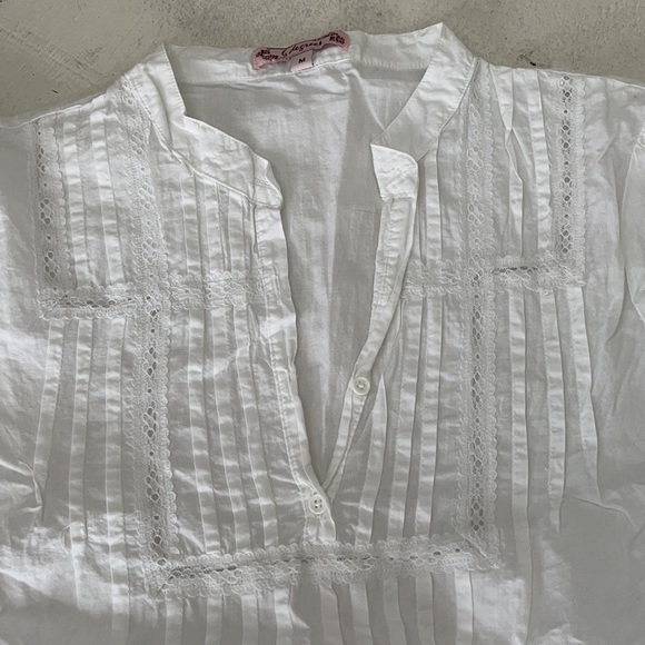 [ 6 degrees White Lace Front Pleated Shirt ] jr M - Picture 2 of 4